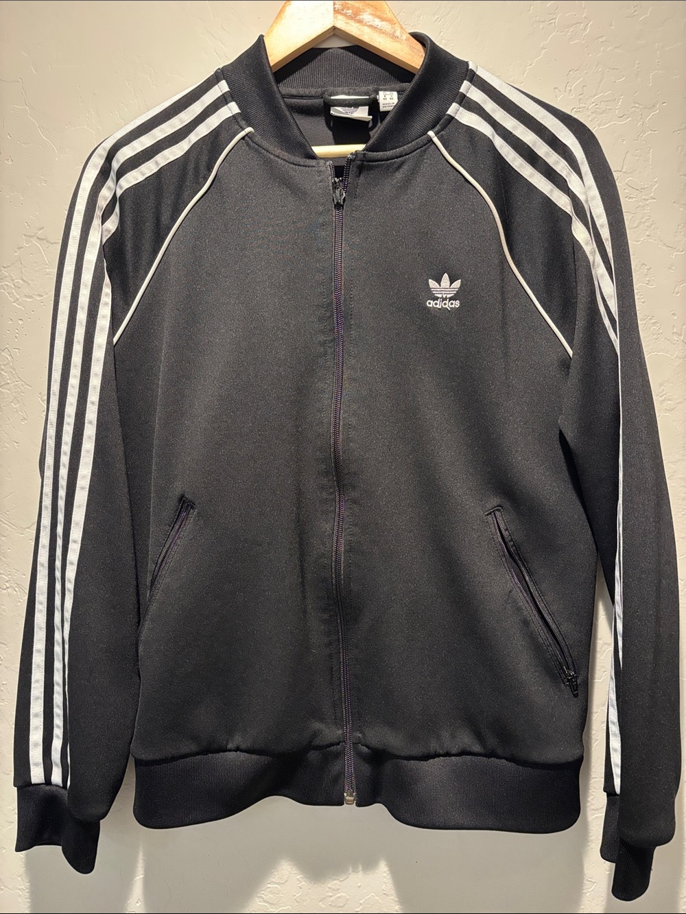 adidas Black Track Jacket with White Three-Stripes